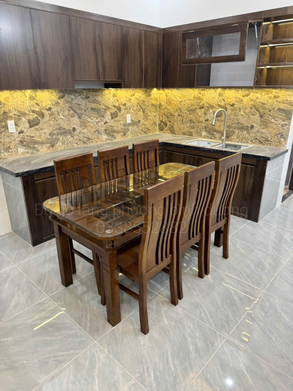 Bàn Ăn 2 Tầng Gỗ Sồi Nga Màu Óc Chó