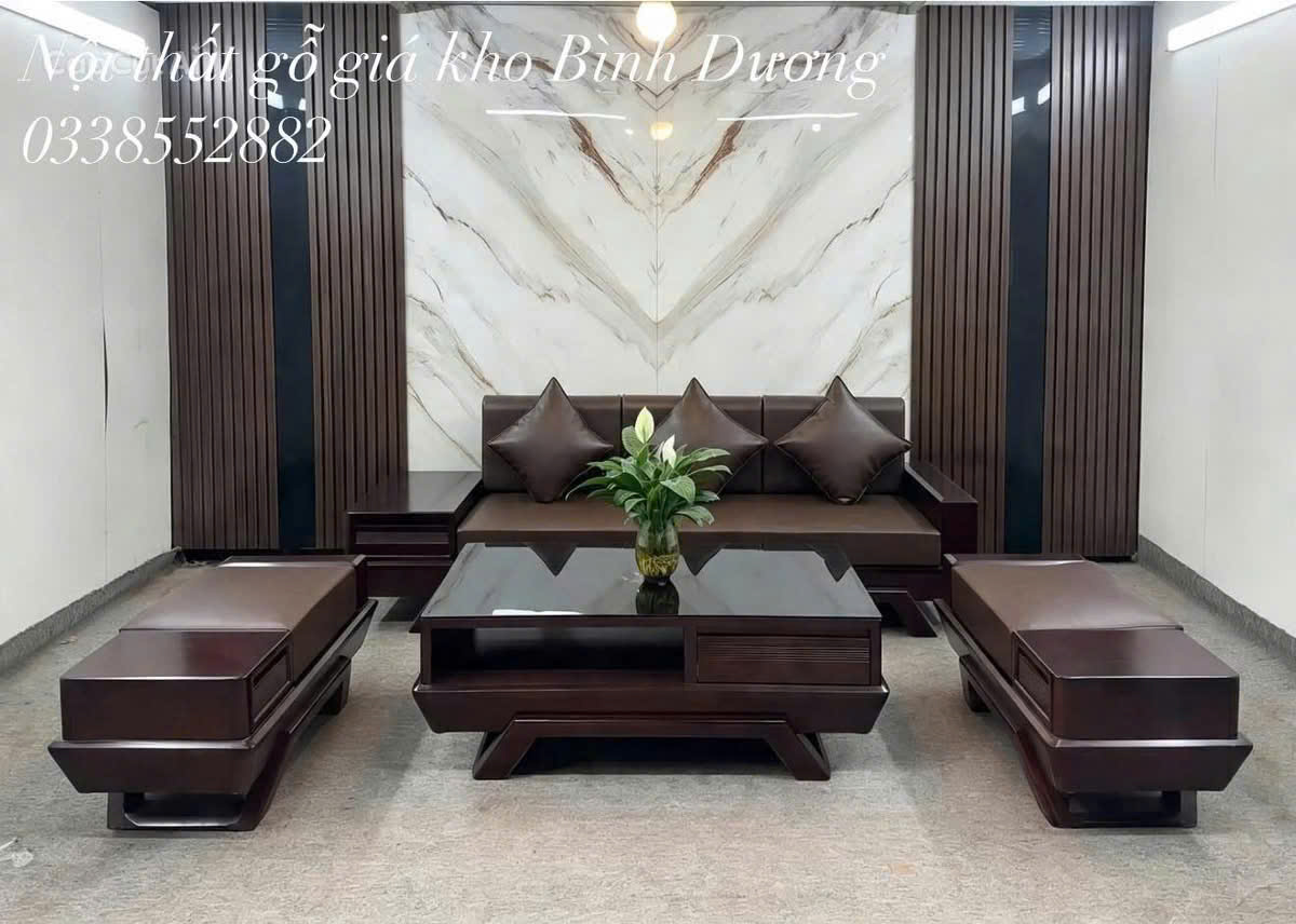 SoFa 1 Văng Chân Thuyền Bộ 4 Món Màu Óc Chó