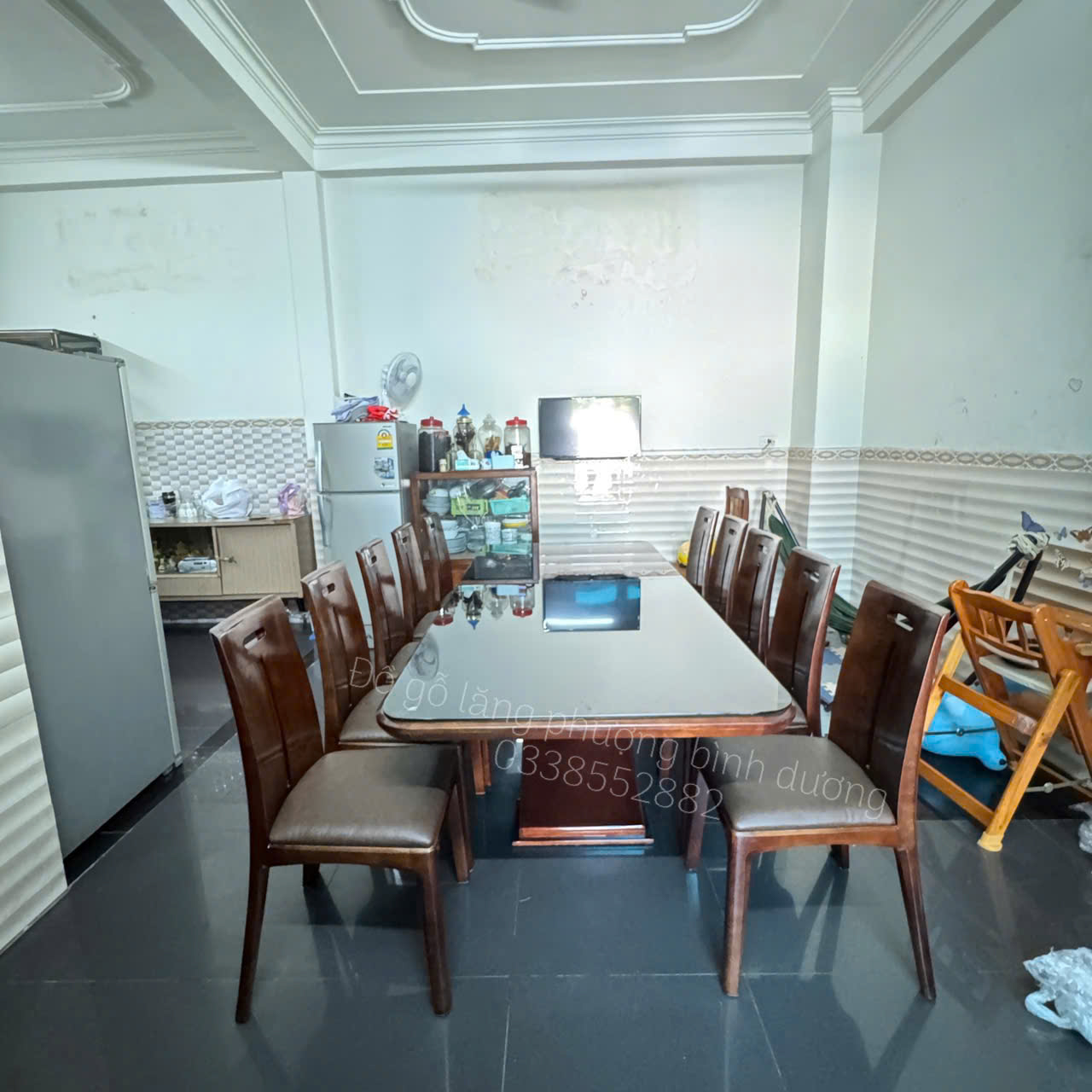 Bàn ăn gỗ sồi Nga chân x màu óc chó cao cấp ghế bọc đệm hiện đại 10 ghế
