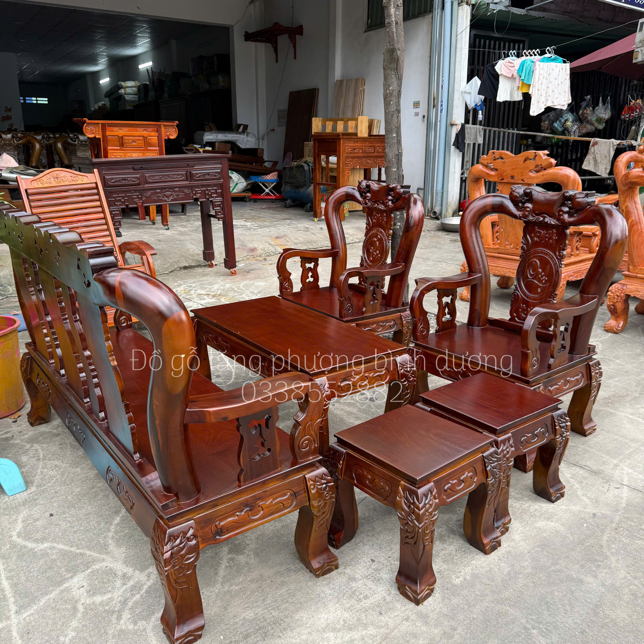 Salon Gỗ Tràm Bông Vàng Cột 10 (Bộ 6 món)