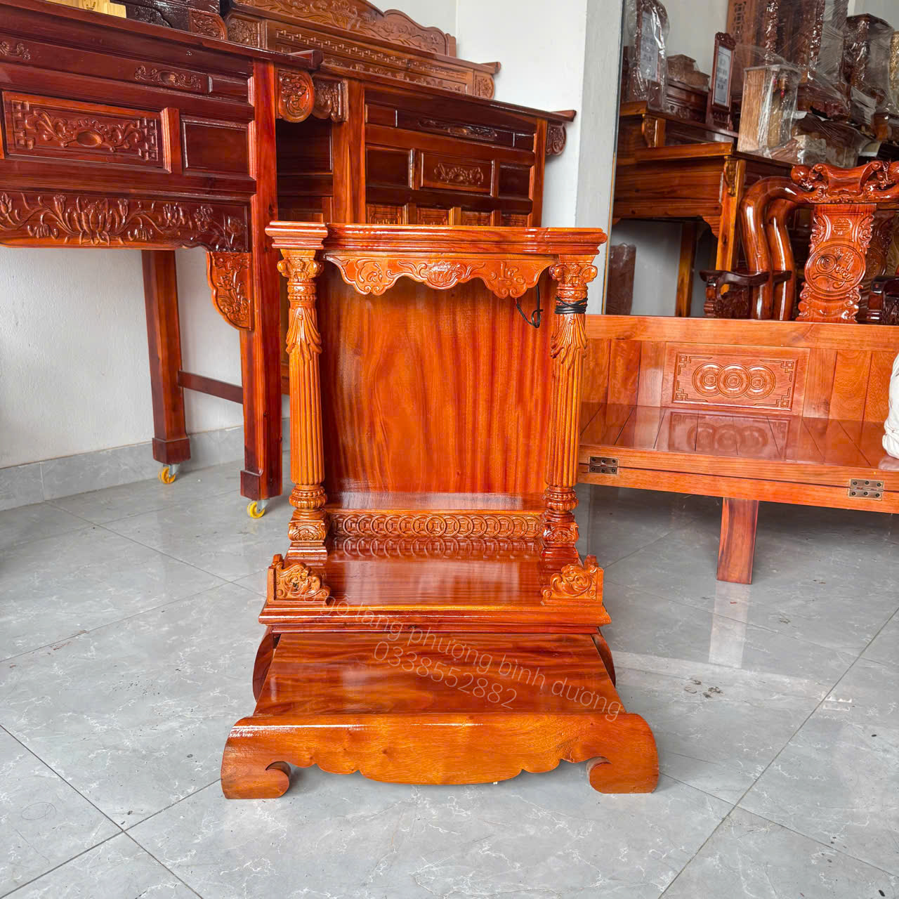 Bàn Thờ Ông Địa Thần Tài Gỗ Xà Cừ