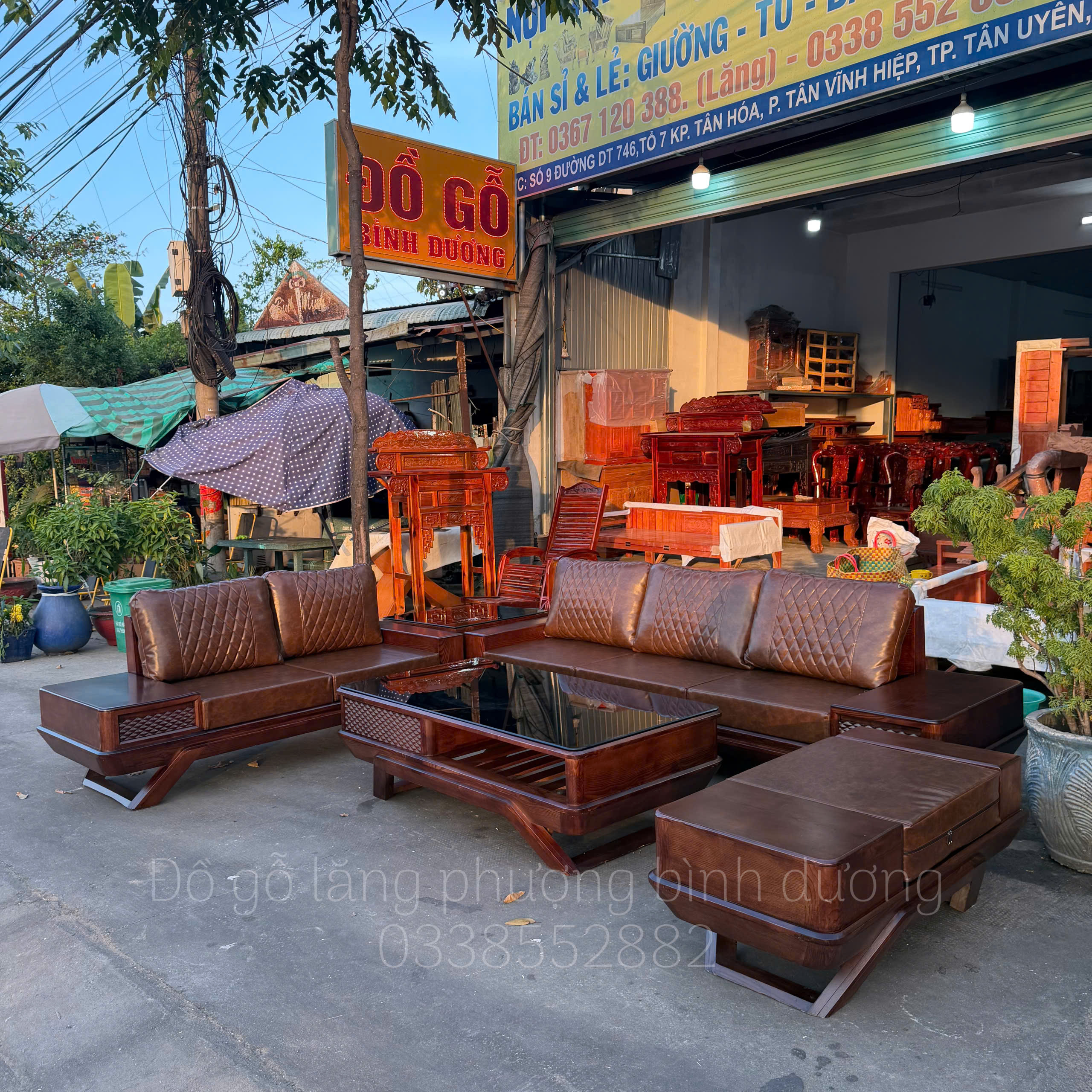 SoFa 2 Văng Gỗ Sồi Nga Vế Phải Màu Óc Chó