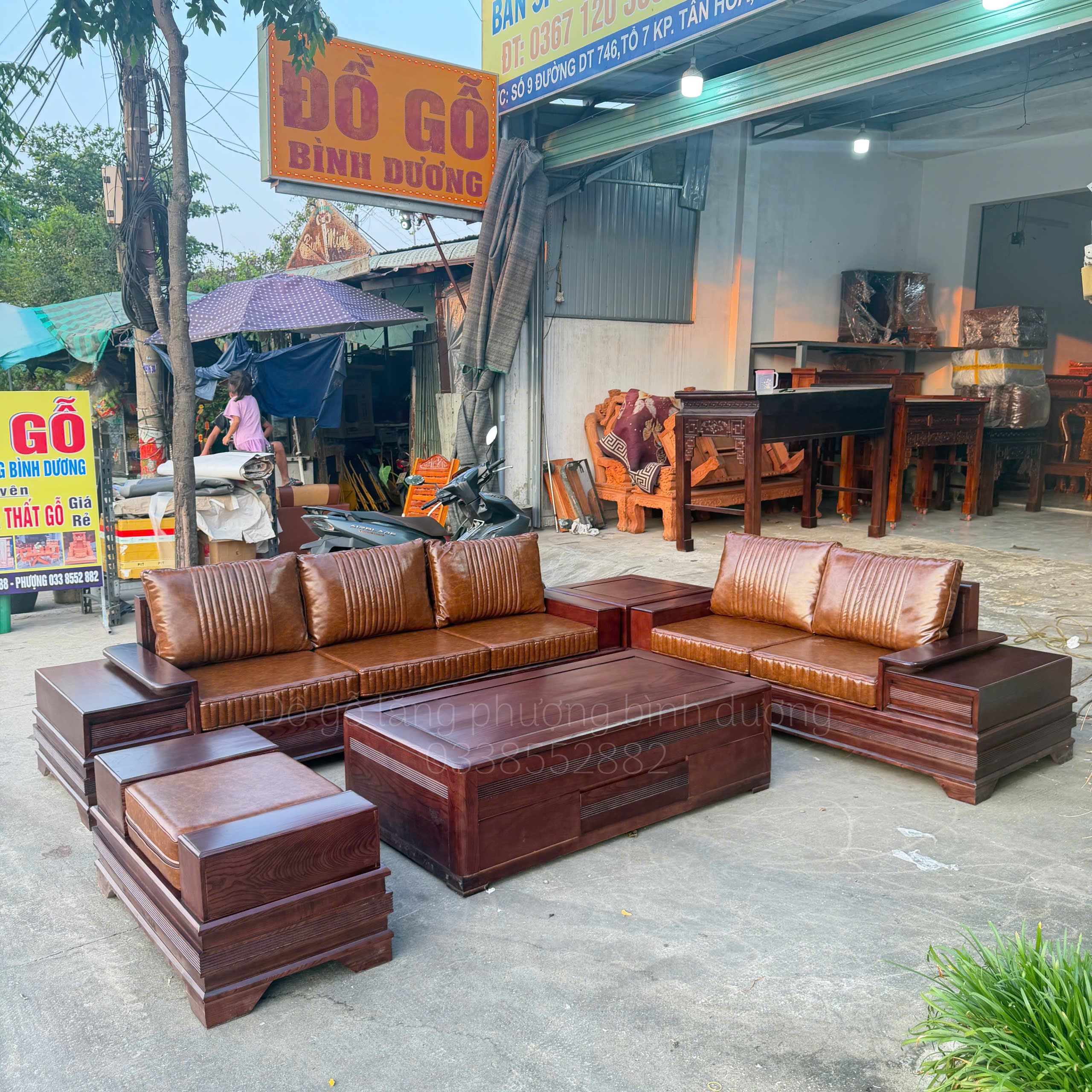 SoFa 2 Văng Chân Pháo Gỗ Sồi Nga Vế Trái Màu Óc Chó