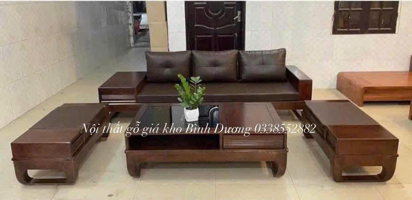 SoFa 1 Văng Chân Hươu Bộ 4 Món Màu Óc Chó