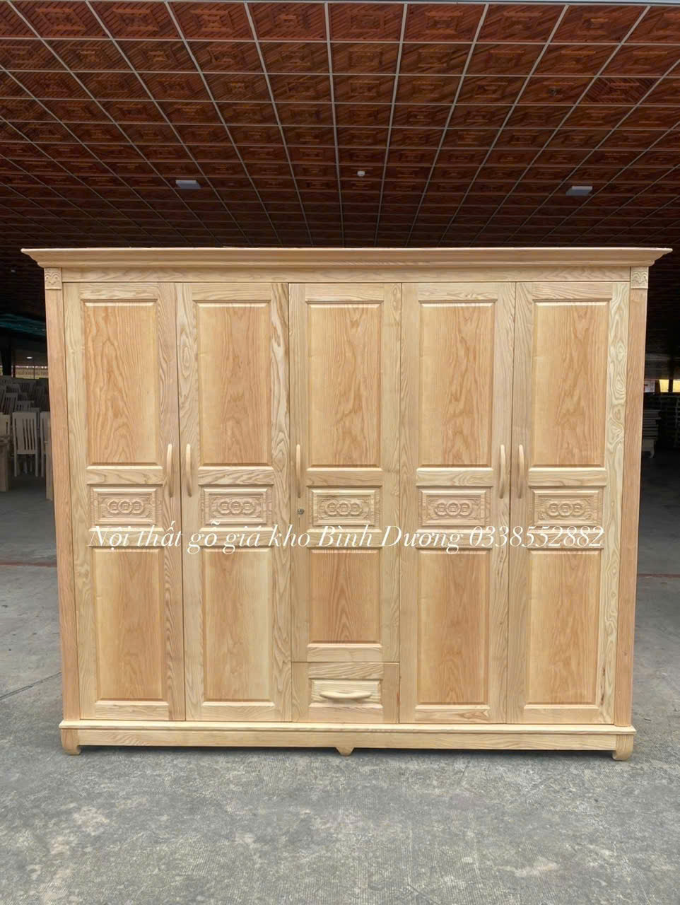 Tủ Quần Áo Gỗ Sồi Nga 5 Cánh Màu Tự Nhiên