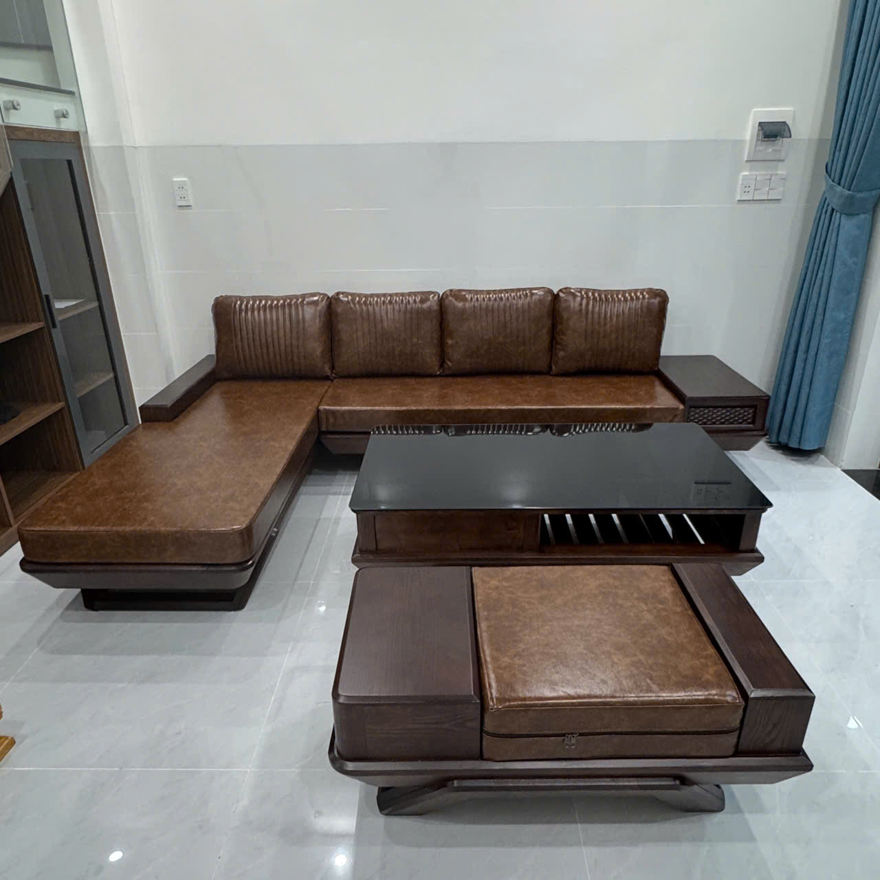 SoFa Góc L Chân Thuyền Gỗ Sồi Nga