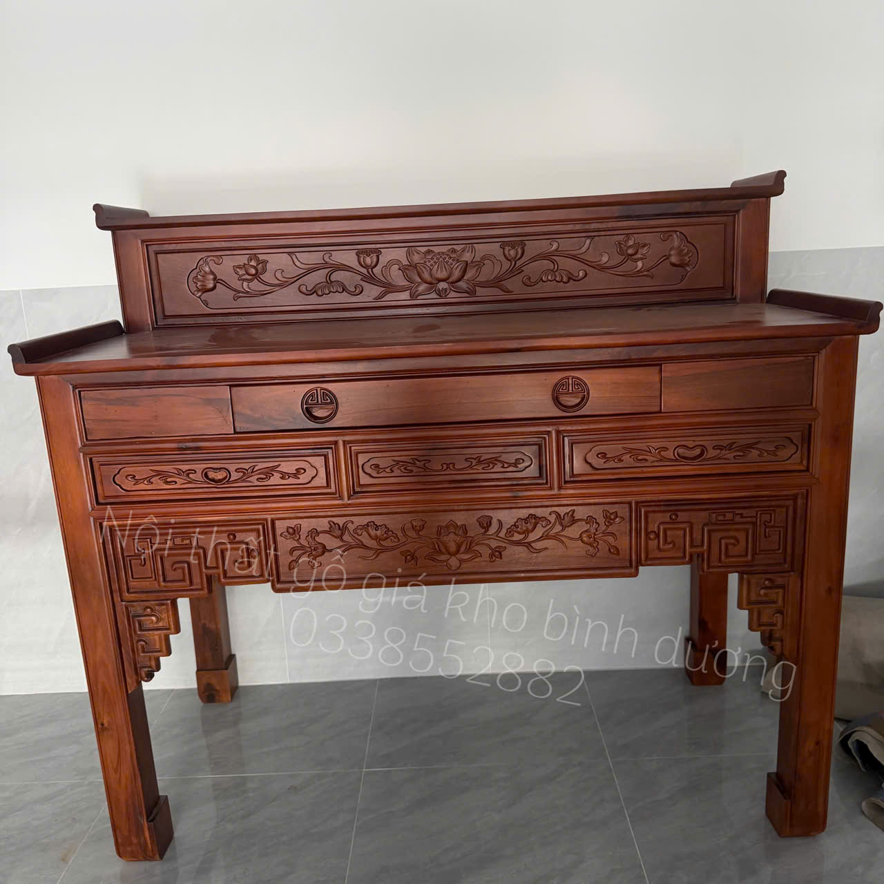 Bàn cúng nhị cấp gỗ tràm lõi