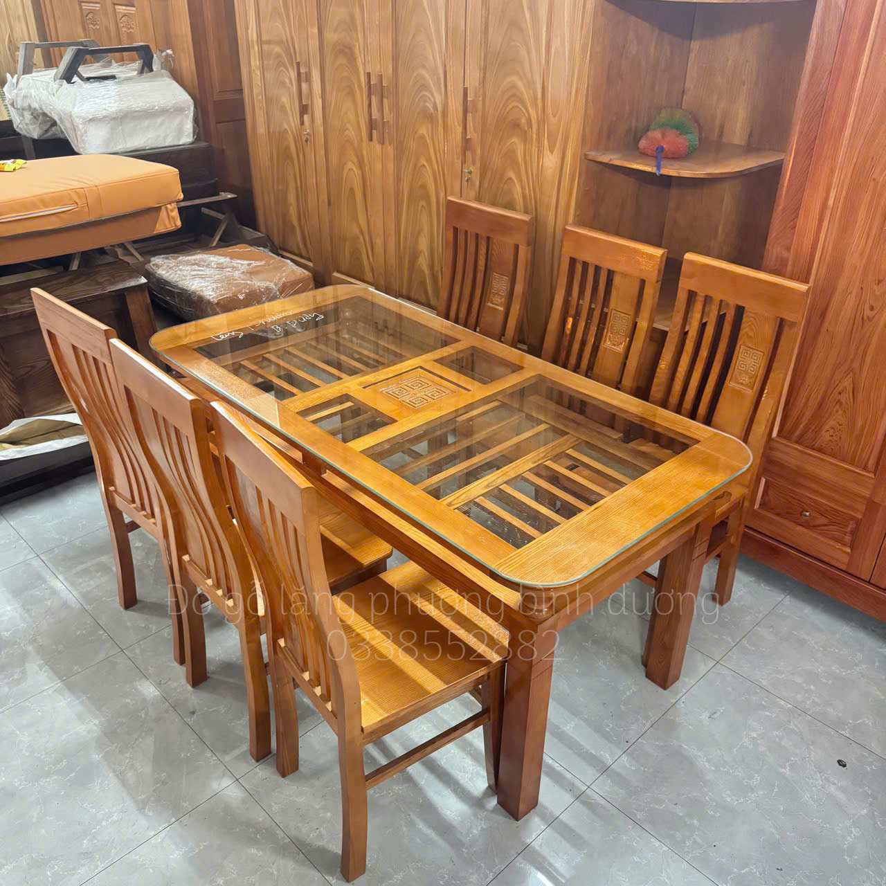 Bàn Ăn 2 Tầng Gỗ Sồi Nga 6 Ghế