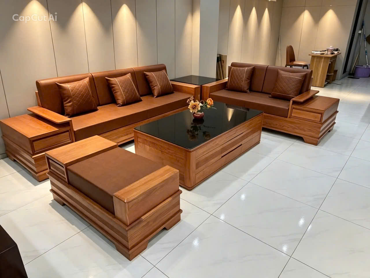 SOFA 2 VĂNG CHÂN PHÁO GỖ SỒI NGA VẾ TRÁI LAU HƯƠNG