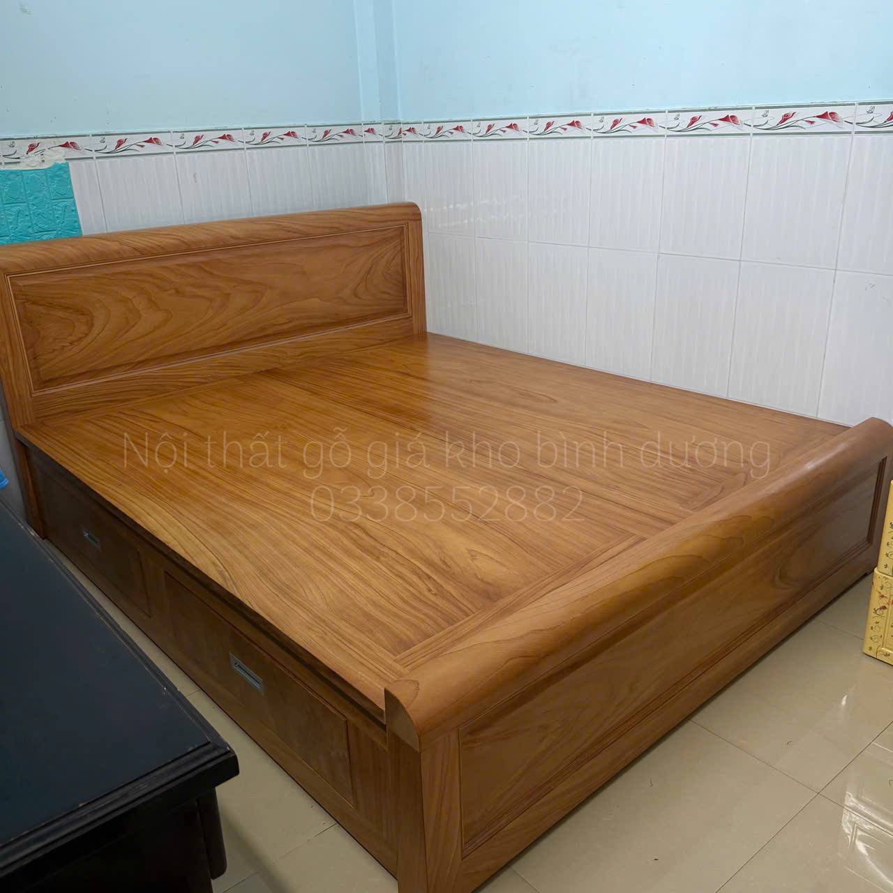 Giường Gỗ Gõ Đỏ Dát Phản Học Kéo Cao Cấp