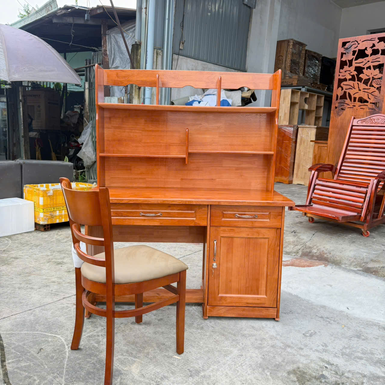 COMBO BÀN HỌC SINH KÈM GHẾ GỖ CAO SU 1M2 MÀU CÁNH GIÁN