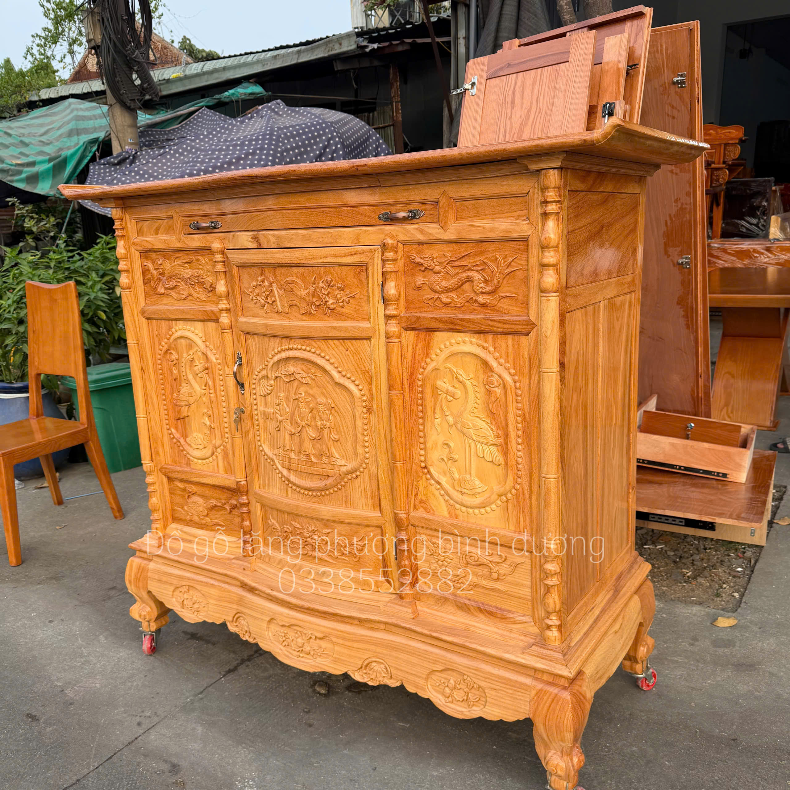 Tủ thờ gỗ gõ đỏ 100% cao cấp hàng kỹ đẹp